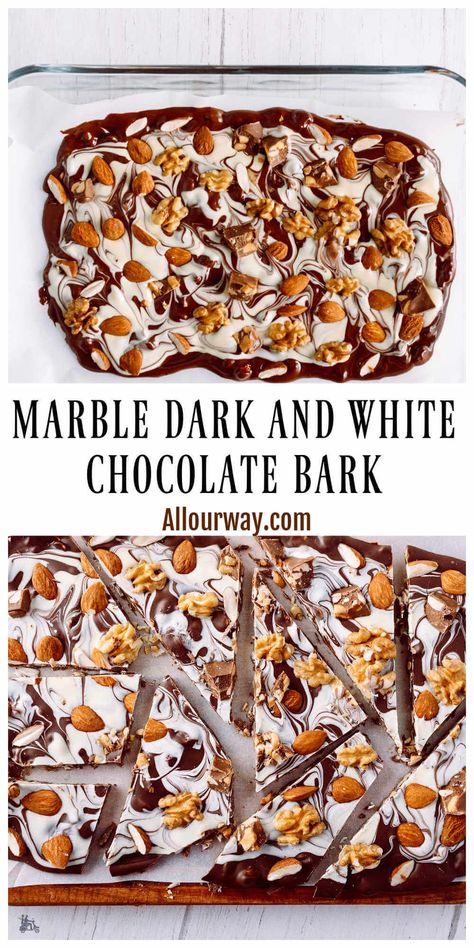 White Chocolate Almond Bark, Recipe With Almonds, Almond Bark Recipes, Nutella Chocolate Chip Cookies, Holiday Candy Recipes, Bark Recipes, Marble Chocolate, White Chocolate Bark, Healthy Chocolate Recipes