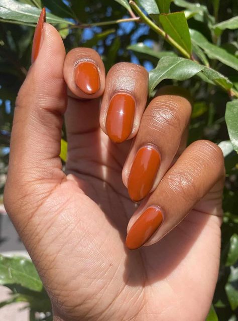 Fall Nail Ideas Orange, Fall Tone Nails, Winter Nails For Brown Skin, Cool Orange Nails, Fall Plain Nails, Auburn Nails Acrylic, Burnt Orange Brown Nails, Amber Orange Nails, Terracotta Nails Color