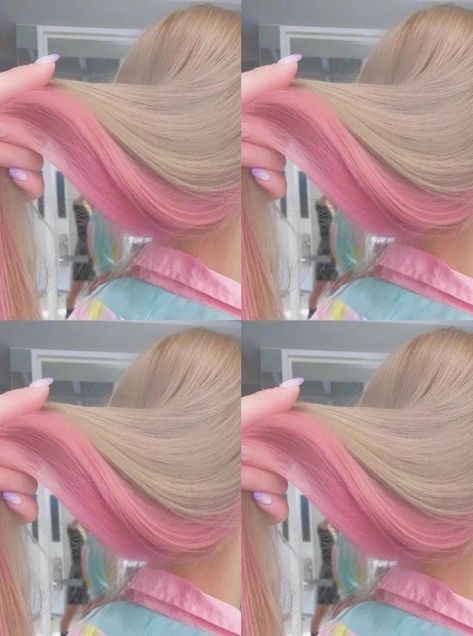 Pink Hair Rainbow Highlights, Pink Underdye Hair Blonde, Cute Hair Dye Ideas For Blondes, Rose Lavillant, Hair Rainbow, Pink Blonde Hair, Korean Hair Color, Girl Hair Colors, Hair Color Underneath