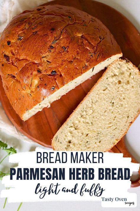 This Bread Machine Herb Bread recipe turns out light, fluffy and flavorful. It's full of vibrant herbs and sweet caramelized onions and garlic. Bake it in your bread maker or in the oven! Cheddar Herb Bread Machine, Bread Machine Rosemary Garlic Bread, Garlic Parmesan Bread Machine, Italian Bread Machine Recipes, Bread Machine Garlic Bread Recipe, Bread Machine Garlic Bread, Rosemary Garlic Bread Recipe, Herb Bread Recipe, Rosemary Garlic Bread