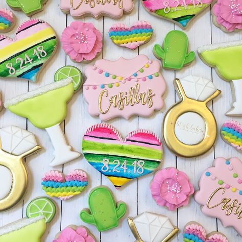 Fiesta cookies. Wedding cookies. Fiesta bachelorette cookies. @blushbakeryca Fiesta Cookies Bridal, Fiesta Theme Bridal Shower Cookies, Fiesta Wedding Shower Cookies, Fiesta Engagement Cookies, Fiesta Wedding Cookies, Taco Bout Love Cookies, Final Fiesta Bachelorette Cookies, Fiesta Bachelorette Cookies, Margarita Cookies Decorated