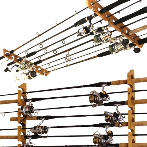 PRICES MAY VARY. FISHING ROD STORAGE RACK: Offers a simple yet effective solution for your fishing pole storage needs, allowing you to keep up to 8 rod and reel combos protected and in the same location HIGHLY-FUNCTIONAL DESIGN: Features deep grooves that hold the rods securely in place and adjustable spacing from the bottom and top piece that easily adjusts to accommodate your rod length WALL OR CEILING MOUNT: Can be mounted onto the wall or ceiling either vertically or horizontally for versati Boys Fishing Room, Fishing Room Decor, Fishing Bedroom, Fishing Pole Storage, Pool Storage, Fishing Rod Storage, Fishing Room, Teen Boy Bedroom, Boy Fishing