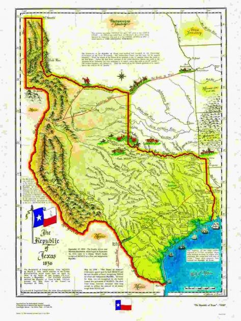 THE REPUBLIC OF TEXAS Texas Scenery, Map Of Texas, Map Ideas, School Advice, Republic Of Texas, Retro Map, Westward Expansion, Mexico History, Texas Map