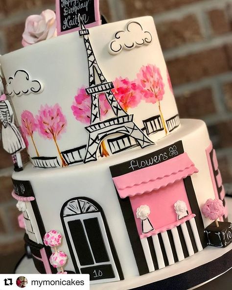 Wow, aren’t the details amazing!! Gorgeous Paris birthday themed cake by @mymonicakes #findyourcakeinspiration #paristhemecake Pigeon Cake, Paris Birthday Cakes, Bolo Paris, Paris Themed Cakes, Eiffel Tower Cake, Paris Cake, Paris Themed Birthday Party, Alcohol Cake, Paris Cakes