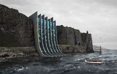 Cliff face shelter designed to provide safe passage for refugees | Design Indaba Cliff Architecture, Waterfall City, Villain Lair, Award Poster, Innovation Architecture, Floating Architecture, Shelter Design, Emergency Shelter, Hotel Boutique