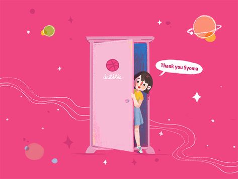 Hello Dribbble magic door painting space illustration first-shot debut Magic Door Illustration, January Door Decorations, Door Curtains Kitchen, Spring Classroom Door, Door Illustration, Grey Front Doors, Pink Front Door, Magic Door, Old Door Knobs