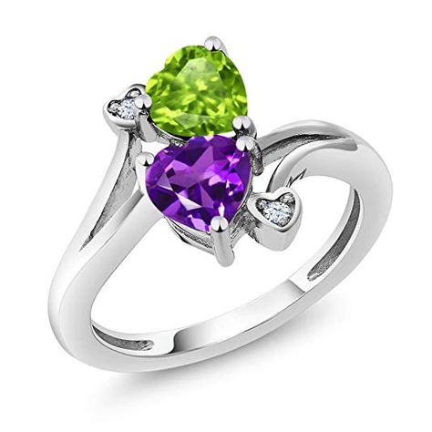 Sterling Silver Green Peridot and Purple Amethyst Women's Ring 1.51 cttw Heart Shape Gemstone Birthstone Available 56789 #Statement, #Rings, #Jewelry, #Women, #Clothing, Shoes & Jewelry, Heart Shaped Engagement Rings, Heart Engagement, Purple Amethyst Ring, Heart Engagement Rings, Sterling Silver Engagement Rings, White Gold Diamond Rings, Green Peridot, Silver Engagement Rings, Gem Stone