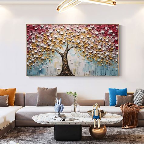 Tree Home Decor, Painting Canvas Wall, Cheap Paintings, Oil Painting Canvas, Tree Home, Hall Decor, Painting Art Lesson, Botanical Painting, Canvas Art Wall Decor