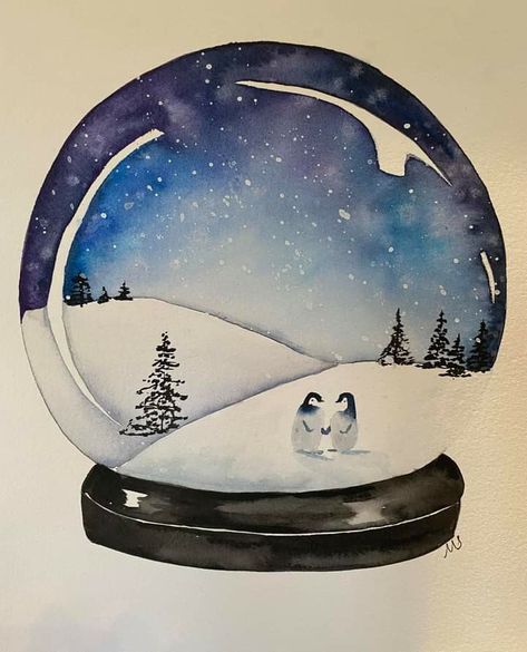 Snow Globe Art Lesson, Snow Globes Drawing, Watercolor Snow Globe, Snowglobe Painting, Snowglobe Drawing, Snow Globe Painting, Snow Globe Watercolor, Snow Globe Drawing, Globe Drawing