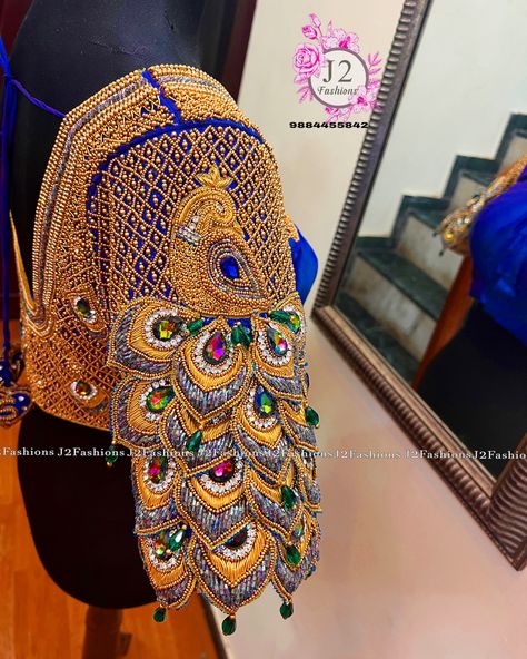 Bridal Blouse Work, Bridal Aari Work Blouse, Bridal Aari Work, Full Sleeves Blouse Designs, Peacock Embroidery Designs, Peacock Embroidery, Latest Bridal Blouse Designs, Zardosi Work, Full Sleeve Blouse