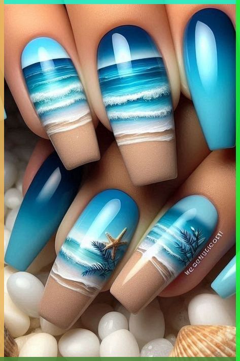 Maldives Nails, Hawaii Nails, Hair Styles Cute, Nail Vibes, Cruise Nails, Beach Nail Designs, Beachy Nails, Almond Nails Designs, Inspired Nails