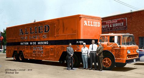 Ford & Fruehauf Allied Colorized | by gdmey Moving Trucks, Sterling Trucks, Big Ford Trucks, Delivery Trucks, Van Lines, Truck Transport, Moving Truck, Old Ford Trucks, Custom Big Rigs