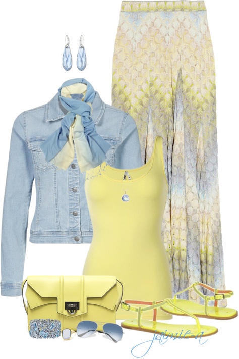 "Blue & Yellow Maxi Skirt" by jaimie-a ❤ liked on Polyvore Scarfs Ideas, Yellow Maxi Skirts, Rok Outfit, Fest Outfits, Style Lookbook, Yellow Maxi, Maxi Skirt Outfits, Mode Boho, Yellow Outfit