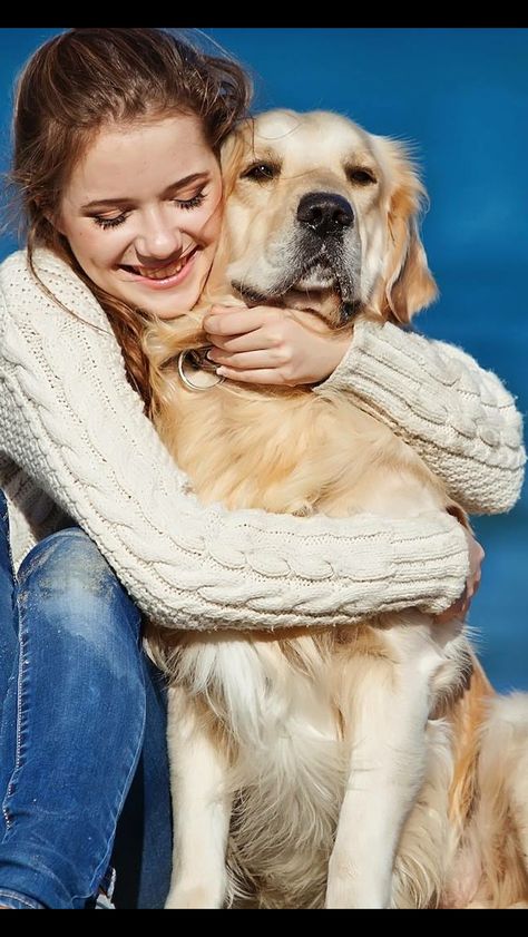 Love dog hugs! Pose Reference With Dog, Hugging Dog Drawing, Person And Dog Drawing Reference, Hugging Dog Reference, Holding Dog Pose, Dog Hugging Human, Dog And People, Hugging Dog, Dog Hug