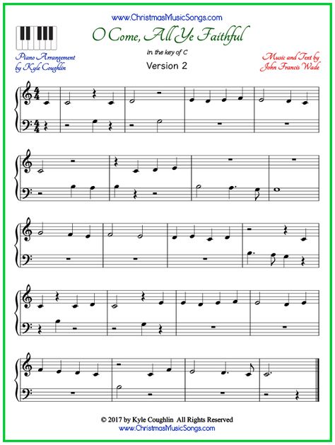 O Come, All Ye Faithful piano sheet music - free printable PDF Easy Christmas Piano Sheet Music Free Printable, Easy Piano Sheet Music For Beginners Free Printable, Piano Playlist, Christmas Piano Sheet Music, Popular Piano Sheet Music, O Come All Ye Faithful, Free Printable Sheet Music, Christmas Sheets, Piano Chords Chart