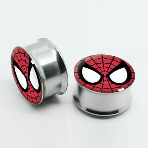 Super Hero Spider Earplugs, Gauges, Double flare Steel Tunnel Gauge Plugs ear stretchers set,2g to 1"inch ,Body Piercing,Mixed Size Daith Ear Piercing, Character Jewelry, Ear Stretchers, Ear Piercings Industrial, Gauge Plugs, Unique Ear Piercings, Ear Stretching, Earring Piercing, Ear Piercings Tragus