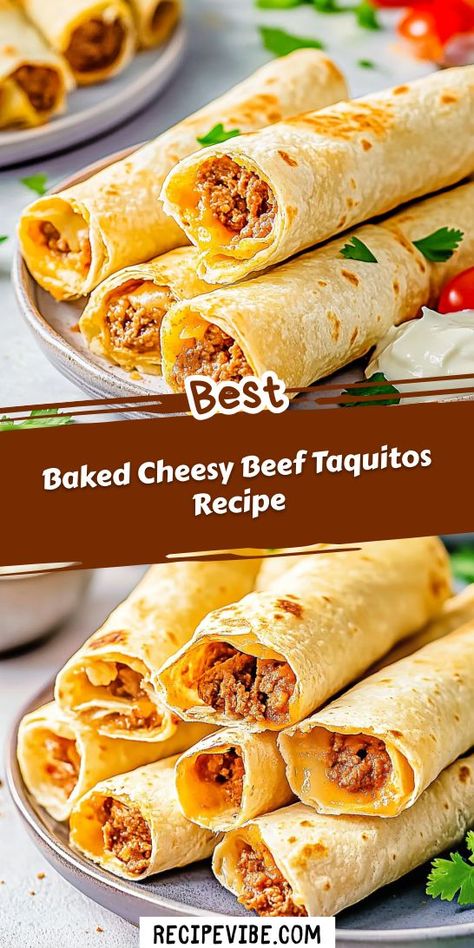 Craving a quick and cheesy dinner option? Our Baked Cheesy Beef Taquitos Recipe combines the rich flavors of ground beef with melty cheese, all wrapped in a crispy shell. Perfect for busy weeknights! Pin this recipe for an easy and satisfying meal later on! Beef Taquitos Recipe, Beef Taquitos, Cheesy Dinner, Taquitos Beef, Taquitos Recipe, Beef Wraps, Cheese All, Melty Cheese, Dinner Options