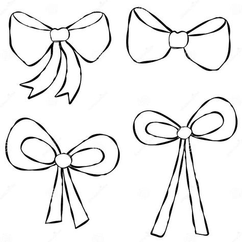 Ribbon Graphic, Tied Ribbon, Line Art Illustration, Black Plain, Simple Cartoon, Plain White, Ribbon Bows, Art Illustration, Adult Coloring