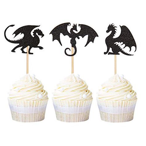 Dragon Cupcake Toppers, Dragons Cake, Dragon Cupcakes, Dinosaur Cupcake Toppers, Kids Birthday Party Cake, Dinosaur Cupcakes, Dragon Birthday Parties, Fantasy Party, Fairytale Decor