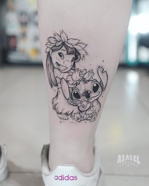 source Lilo And Stitch Tattoos, Disney Tattoos Unique, Cute Disney Tattoos, Tattoos Disney, Disney Stitch Tattoo, Lilo And Stitch Tattoo, Tatuaje Trash Polka, Disney Inspired Tattoos, Ohana Tattoo