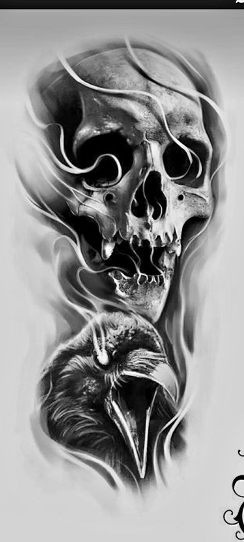 Raven And Skull Tattoo Design, Zombie Tattoo Design, Indian Skull Tattoo Design, Evil Skull Tattoo Design, Skull Tattoo Realistic, Dark Skull Tattoo Design, Skull Tattoos Men, Realistic Skull Tattoo Design, Skull Tattoo Stencil