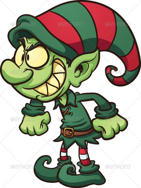 Evil Christmas elf. Vector clip art illustration with simple gradients. All in a single layer. EPS10 file included. Evil Christmas Elf, Elf Cartoon Drawing, Christmas Elf Art, Standing Illustration, Evil Christmas, Evil Elf, Elf Drawing, Super Elf, Elf Cartoon