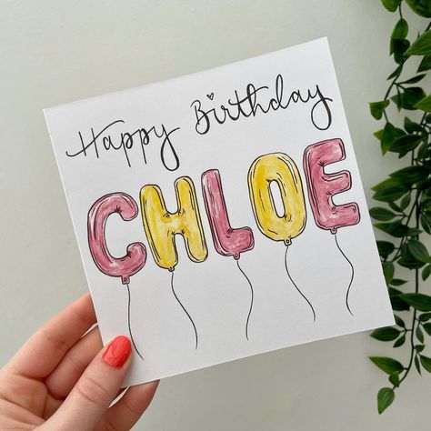 Creative Birthday Cards For Friends, Birthday Lettering Ideas, Balloons Drawing Birthday, Cute And Simple Birthday Cards, Birthday Card Letter Ideas, Creative Happy Birthday Cards, Bestfriend Birthday Card Ideas, Cute Happy Birthday Card Ideas, Cool Bday Cards