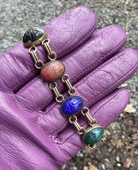 Egyptian Decor, Linked Bracelet, Designer Bracelet, Scarab Beetle, Wrist Jewelry, Gems Bracelet, Egyptian Revival, Dope Jewelry, Vintage Wear