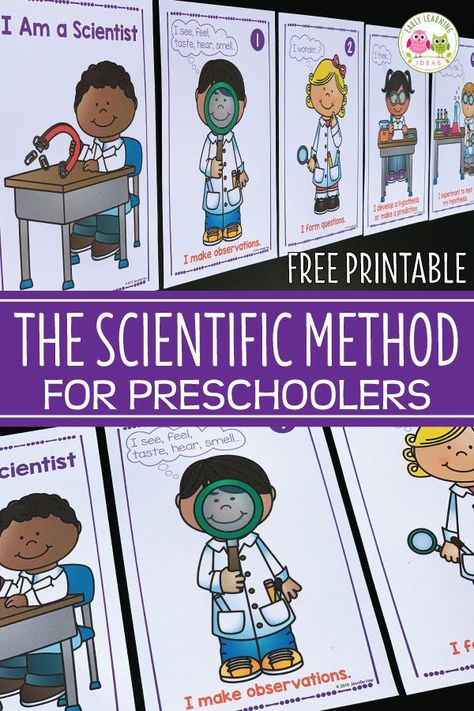 Kindergarten Science Station, Science Shelf Ideas, Scientific Method For Preschoolers, Scientist Preschool Activities, Preschool Scientific Method, Science And Discovery For Preschoolers, Science Books For Preschool, Preschool Science Posters, Science Center For Kindergarten