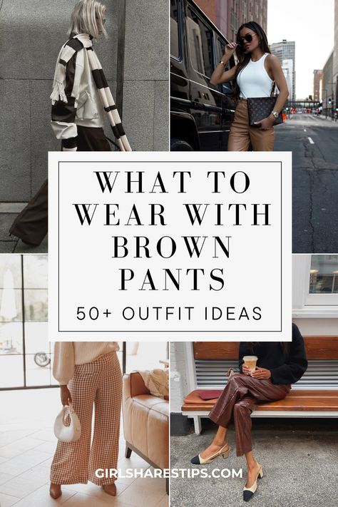 From casual to formal, these stylish looks will have you ready for any occasion. Don't miss out on this fashion-forward guide! | Brown pants outfit | how to style brown pants | brown trousers outfit | outfits with brown pants | brown pants outfit for work | how to style brown jeans | light brown pants outfit | brown pants outfit winter | brown pants outfit summer | brown pants outfit aesthetic | leather brown pants outfit | chocolate brown pants outfit | brown pants outfit women Chocolate Brown Wide Leg Pants Outfit, How To Wear Brown Pants Work Outfits, Styling Brown Trousers Women, What To Wear With Brown Trousers, Chocolate Brown Faux Leather Pants Outfit, Brown Linen Trousers Outfit, Styling Dark Brown Pants, How To Style Chocolate Brown Pants, Taupe Dress Pants Outfit