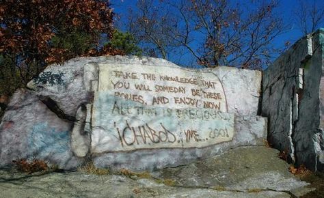 Skull Cliff – Saugus, Massachusetts - Atlas Obscura Skull Cave, Forest Path, Artist Signatures, Outsider Art, Skull And Bones, Memento Mori, Artist Names, Community Art, Massachusetts