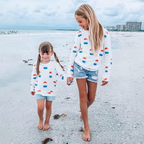 Kids Popsicle Sweatshirt, perfect for the 4th of July at the Beach. Family Matching White Tops For 4th Of July, Fourth Of July Matching Outfits, 4th Of July Graphic Print Crew Neck Sweatshirt, Family Matching Crew Neck T-shirts For 4th Of July, Newborn Fourth Of July Outfit, Designer Sweatshirts, Graphic Tank Tops, 4th Of July Outfits, Boho Luxe