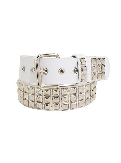 White Faux Leather 3 Row Pyramid Stud BeltWhite Faux Leather 3 Row Pyramid Stud Belt, WHITE White Studded Belt, Stud Belt, Girl Artist, White Studs, Studded Belt, Faux Leather Belts, Emu, Grunge Fashion, Belt Buckle