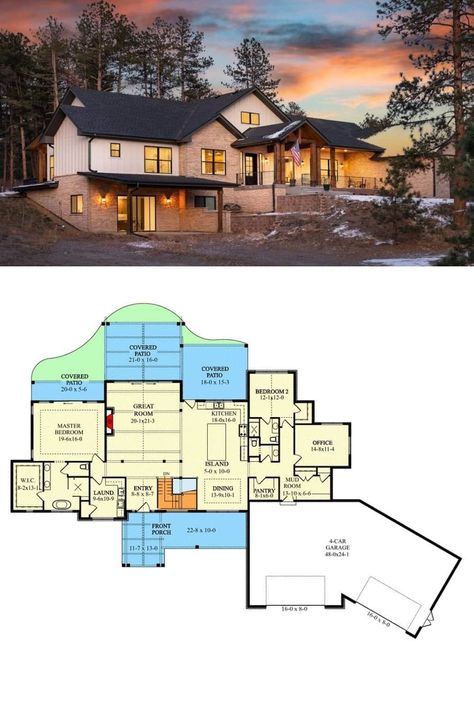 Ranch With Walkout Basement, Mid Century House Plans, Ranch House Designs, Timber Home, Floor Plans Ranch, Country Ranch, Mid Century Ranch, Basement Floor Plans, Basement Floor