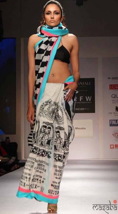 Masaba Gupta at IRFW Evening Saree, Masaba Gupta, Saree Blouse Styles, Quirky Prints, Indian Princess, Half Saree Designs, Textile Print, Glamour Dress, Indian Couture