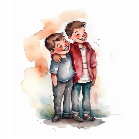 Boys Hugging, Draw Two, Two Boys, Two Brothers, Watercolor Drawing, Premium Photo, Clip Art, Stock Photos, Illustrations