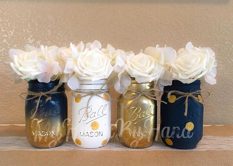 Nautical Baby Shower Centerpiece Navy Blue and Gold Mason Sailor Baby Showers, 80s Birthday, Jar Projects, Gold Mason Jars, Sailor Baby, Distressed Mason Jars, Gala Night, Blue Centerpieces, Dads Birthday