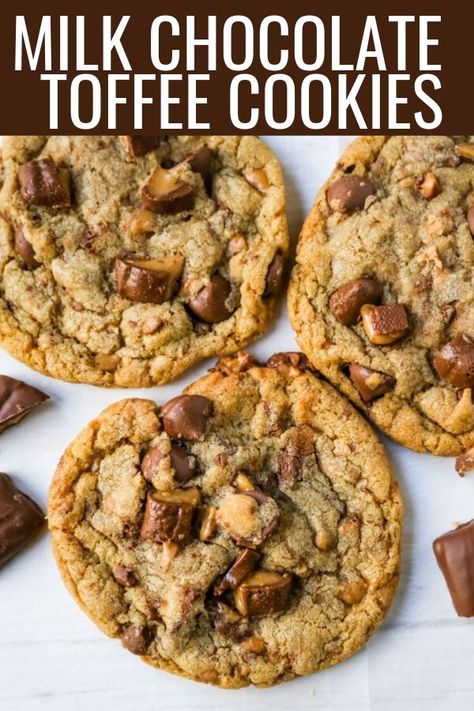 Toffe Chocolate Chip Cookie, Recipes Using Milk Chocolate Chips, Chocolate Chip Cookies With Toffee Bits, Heath Chocolate Chip Cookies, Milk Chocolate Chip Recipes, Brown Butter Toffee Cookies, Chocolate Chip Toffee Cookies, Heath Cookies, Chocolate Toffee Cookies