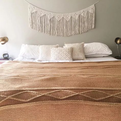 38 Inspired Bedroom Decorating Ideas Macrame Behind Bed, Macrame Over Bed Headboards, Macrame Over Bed, Southwestern Style Bedroom, Ikea Headboard, Boho Decorating, Bedroom Decorating Tips, Bed Headboards, Target Home Decor