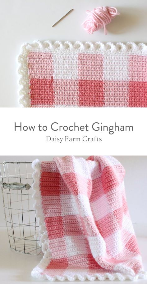 How to Crochet Gingham   #crochetpattern Pink Crochet Ideas, Crochet Graphic, Crochet Gingham, Gingham Blanket, Motifs Afghans, Modern Haken, Zig Zag Crochet, Crocheted Afghans, Granny Square Haken