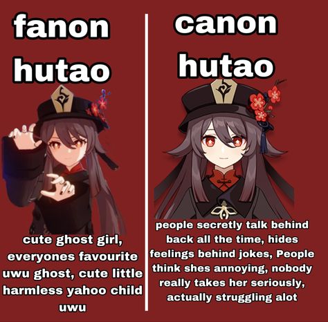 Fanon Vs Canon Genshin, Hu Tao Headcanons, Hu Tao Kinnie, Hu Tao Funny, Hu Tao Art, Hiding Feelings, Hu Tao, Roblox Memes, I'm A Simp