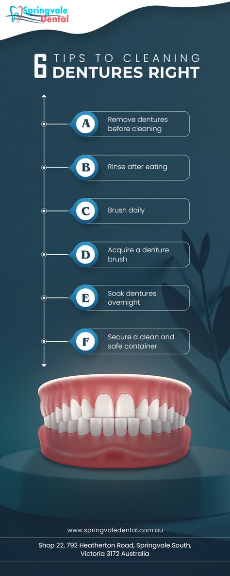 An infographic explaining about cleaning technique of dentures Dental Clinic Instagram Post, Dental Advertising Ideas Social Media, Dentist Infographic, Dental Posters For Clinic, Dental Clinic Ads, Dental Awareness, Dental Infographics, Dentist Social Media, Dental Quotes