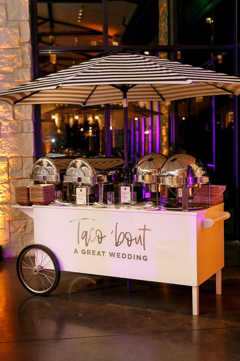 Evening wedding reception at Omni Barton Creek | JennyDeMarco Photography #austinwedding #austinweddingphotographer #winterwedding #omnibartoncreek Food Truck Cocktail Hour, Ramen Noodle Bar Wedding, Tacos Wedding Reception, Taco Cart Wedding, Taco Bar Wedding Reception, Wedding Food Cart, Taco Bar Wedding Reception Buffet, Taco Wedding Reception, Taco Truck Wedding