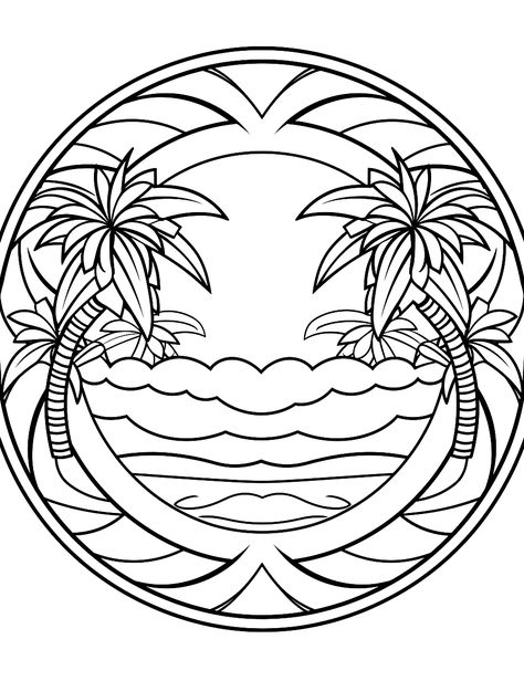 Tropical Coloring Pages, Izzy Tattoo, Mandala Coloring Pages Free Printable, Spring Drawings, Summer Mandala, June Art, Beach Coloring Pages, Sunflower Mandala, Summer Coloring