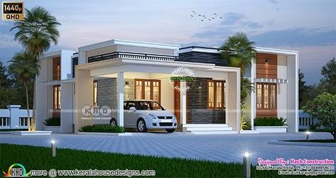 Rs.18 Lakhs ($25k) cost estimated small budget flat roof house plan by Hash Construction, Idukki, Kerala. House Rendering, Flat Roof House, Double Storey House, Kerala House, Little House Plans, House Facades, Small House Front Design, Roof House, Free House Plans