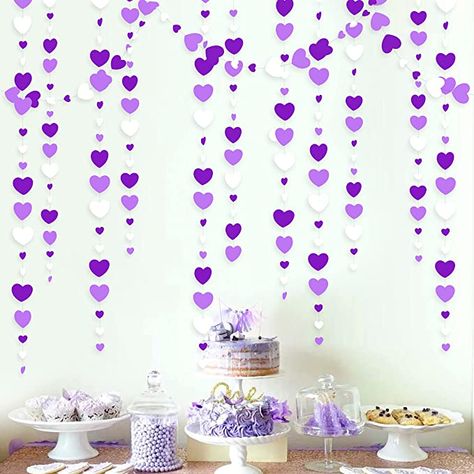 Streamer Banner, Streamer Decorations, Day Party Decorations, White Party Decorations, Summer Party Decorations, Paper Streamers, Bachelorette Decorations, Heart Party, Purple Party