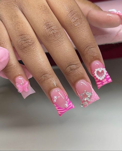 Glittery Acrylic Nails, Pink Tip Nails, Hard Nails, Duck Nails, Drip Nails, Colored Acrylic Nails, Girly Acrylic Nails, Cute Acrylic Nail Designs, French Tip Acrylic Nails