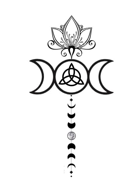 Wiccan Spine Tattoos, Triple Moon Triquetra Tattoo, Witch Aesthetic Black And White, Good Witch Tattoo Ideas, Wicca Symbols Tattoo, Wiccan Tattoos For Women Pagan Symbols, Simple Witchy Tattoos For Women, Pagan Tattoos For Women, Witchy Tatoos Ideas