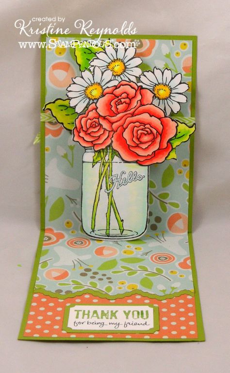 #Kristine Reynolds#Cre8time #Stampendous #Pop-Up Die #Build a Bouquet #Thank You Card Craft Room Ideas Design, Ramzan 2023, Stampendous Cards, Room Ideas Design, Stampendous Stamps, Craft Room Ideas, Mason Jar Cards, Tarjetas Pop Up, Ramzan Mubarak