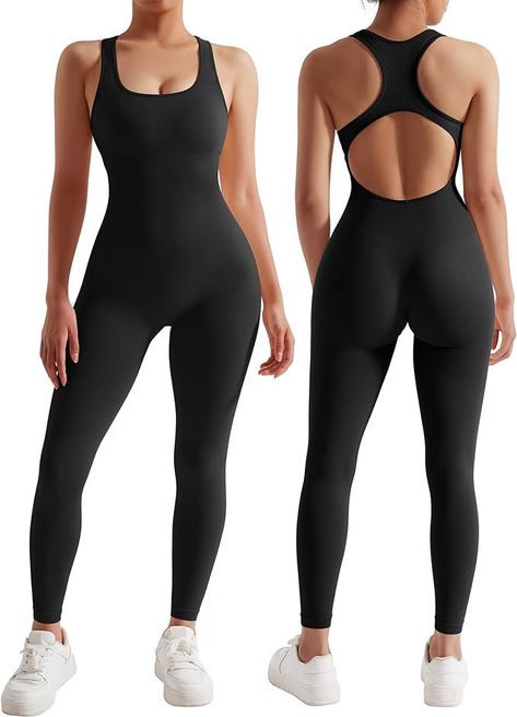 omen Backless One Piece Jumpsuits Sleeveless Scoop Neck Bodycon Romper Seamless Workout Yoga Jumpsuits Gym Jumpsuit, Bodycon Romper, Yoga Jumpsuit, Style Guru, Fitted Jumpsuit, Backless Jumpsuit, Jumpsuit Summer, Workout Yoga, Fashion Images